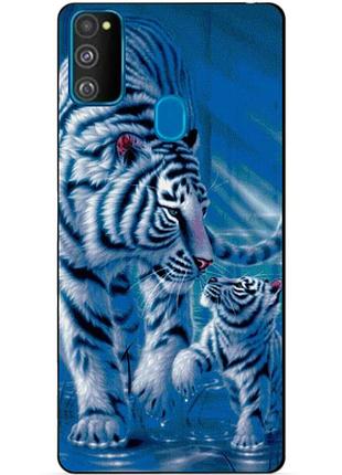 Силиконовый бампер чехол для samsung m21 galaxy m215f с рисунком тигры
