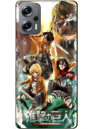 Силиконовый бампер чехол для xiaomi poco x4 gt с рисунком атака на титанов
