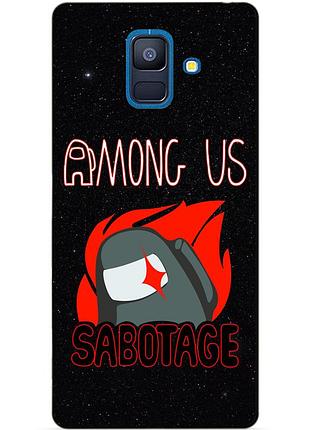 Силиконовый бампер чехол для samsung a8 plus с рисунком саботаж among us