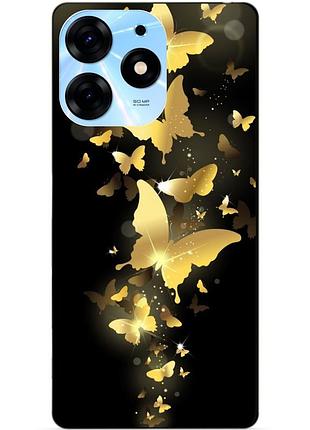 Силиконовый чехол бампер для tecno spark 10 pro с рисунком золотые бабочки мотыльки