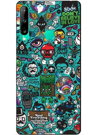 Силиконовый чехол бампер для huawei p40 lite e с рисунком стикеры