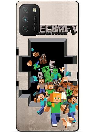 Силиконовый бампер чехол для xiaomi poco m3 с игрой minecraft