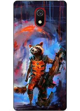Силиконовый бампер чехол для xiaomi redmi 8a с рисунком реактивный енот стражи галактики