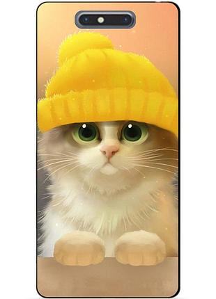 Силиконовый бампер чехол для zte blade v8 с рисунком котик в шапки