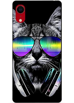 Силиконовый чехол бампер для iphone xr с рисунком музыкальный кот