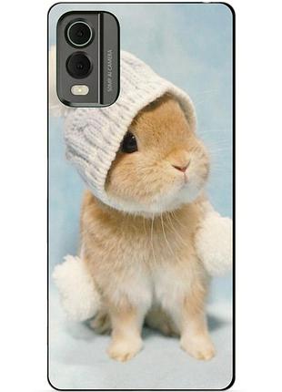 Силиконовый чехол бампер для nokia c32 с рисунком зайчик в шапке