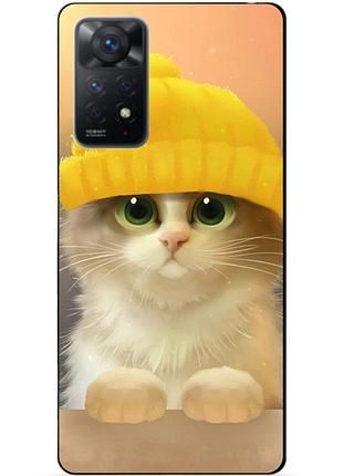 Силиконовий бампер чехол для xiaomi redmi note 11 pro з картинкою кіт в шапці