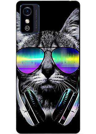 Силиконовый бампер чехол для zte blade l9 с рисунком кот в очках