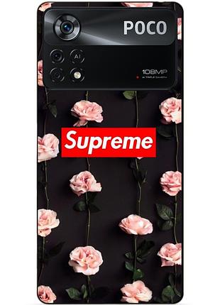 Силиконовый бампер чехол для xiaomi poco x4 pro 5g с рисунком суприм на розах