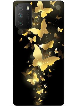 Силіконовий бампер чохол для xiaomi poco m3 з малюнком золоті метелики