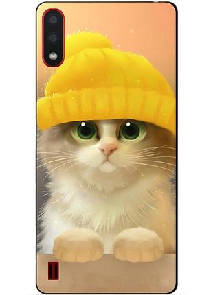Силиконовый бампер чехол для samsung a01 galaxy a015f с рисунком котик в шапке