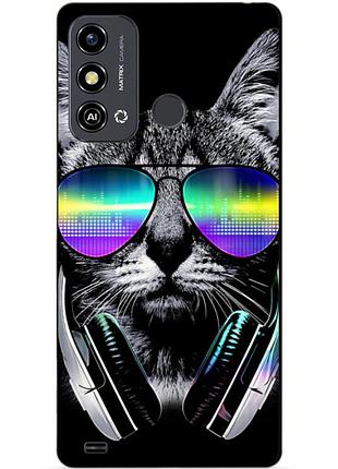 Силиконовый чехол бампер для zte blade a53 с рисунком музыкальный кот