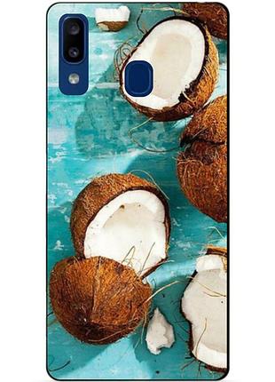 Силиконовый бампер чехол для samsung a20 2019 galaxy a205f с рисунком кокосы