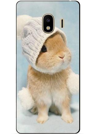 Силиконовый бампер чехол для samsung j4 galaxy j400 с рисунком зайка в шапочке