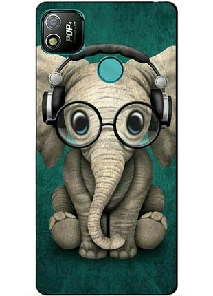 Силиконовый бампер чехол для tecno pop 4 с рисунком слоник
