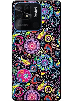 Силиконовый бампер чехол для xiaomi redmi 10c с рисунком восточные узоры