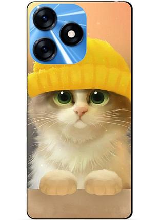 Силіконовий чохол бампер для tecno spark 10 з малюнком котик у шапці