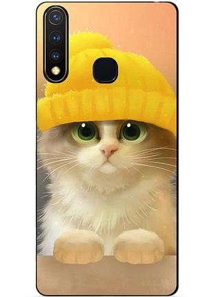 Силиконовый бампер чехол для vivo y19 с рисунком котик в шапке