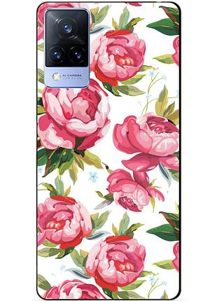 Силиконовый бампер чехол для vivo v21 с рисунком пионы