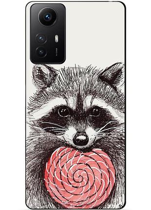 Силиконовый бампер чехол для xiaomi redmi note 12s с рисунком енот