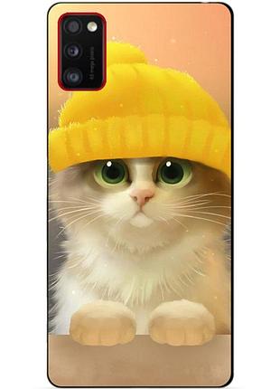 Силиконовый бампер чехол для samsung a41 galaxy a415f с рисунком котик в шапке