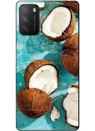 Силиконовый бампер чехол для xiaomi poco m3 с рисунком кокосы
