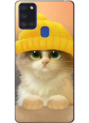 Силіконовий бампер чохол для samsung a21s з малюнком котик в шапці