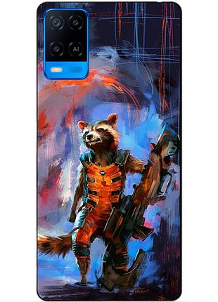 Силиконовый бампер чехол для oppo a54 с рисунком реактивный енот стражи галактики