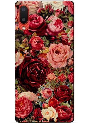 Силиконовый бампер чехол для samsung a02 galaxy a022 с рисунком красные розы