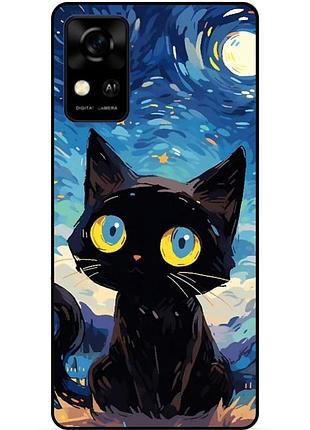 Чехол силиконовый бампер для zte blade a31 котик звездная ночь ван гог