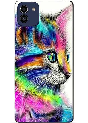 Силиконовый бампер чехол для samsung a03 с рисунком акварельный кот