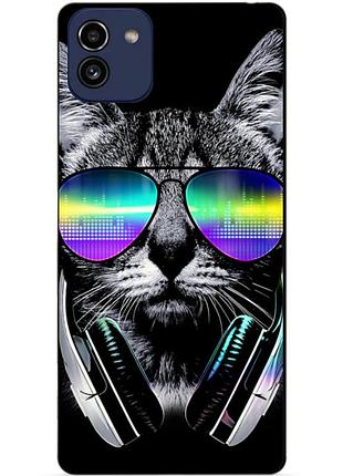 Силиконовый бампер чехол для samsung a03 с рисунком кот в очках