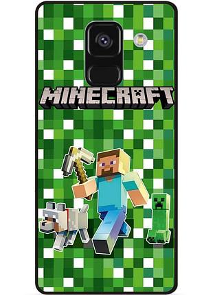 Силіконовий чохол бампер для samsung a8 plus стів minecraft кріпер майнкрафт