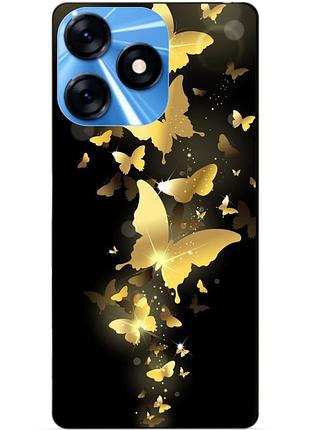 Силиконовый чехол бампер для tecno spark 10 с рисунком золотые бабочки мотыльки