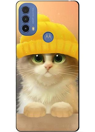 Силиконовый чехол бампер для motorola moto e20 с рисунком котик в шапке