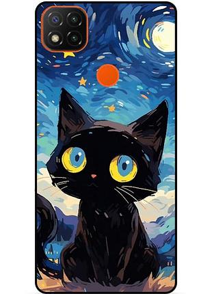 Силіконовий бампер чохол для xiaomi redmi 9c котик ван гог зіркова ніч