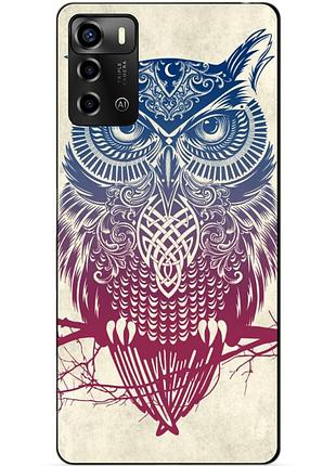 Силиконовый бампер чехол для zte blade a72 с рисунком сова
