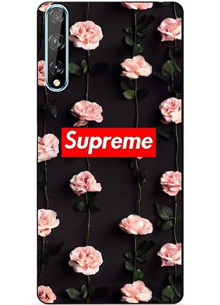 Силіконовий чохол бампер для huawei p smart s з малюнком supreme на трояндах