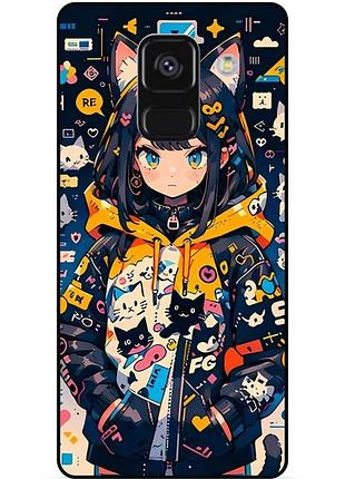 Чехол силиконовый бампер для samsung a8 plus с рисунком котики аниме