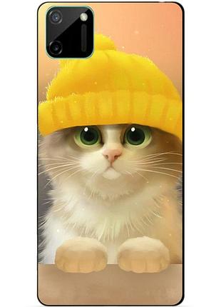 Силиконовый чехол бампер для realme c11 с рисунком котик в шапке