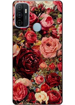 Силиконовый бампер чехол для oppo a53 с рисунком красные розы