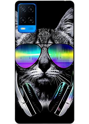 Силіконовий бампер чохол для oppo a54 з малюнком кіт в окулярах