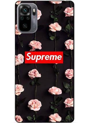 Силиконовый бампер чехол для xiaomi redmi note 10s / note 10 с рисунком supreme
