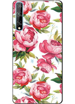 Силиконовый чехол бампер для huawei p smart s с рисунком пионы