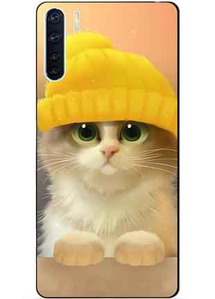 Силиконовый бампер чехол для oppo a91 с рисунком котик в шапке
