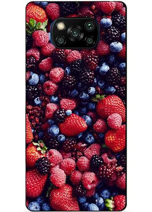 Силиконовый бампер чехол для xiaomi poco x3 с рисунком ягоды