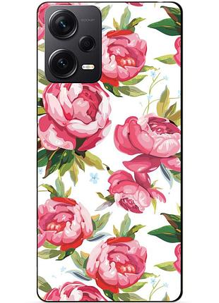 Силиконовый бампер чехол для xiaomi redmi note 12 pro plus с рисунком пионы
