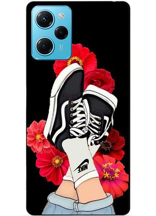 Силиконовый чехол бампер для xiaomi redmi note 12 pro speed edition с рисунком кеды ванс найк цветы