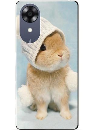 Силиконовый чехол бампер для oppo a17k с рисунком зайчик в шапке