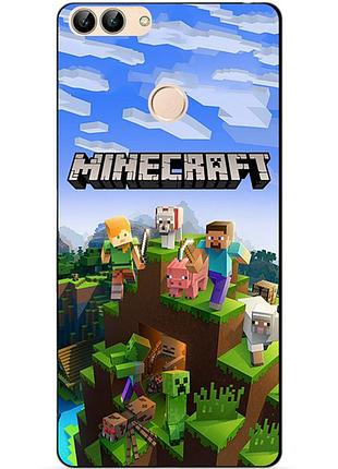 Силиконовый бампер чехол для huawei p smart с рисунком minecraft